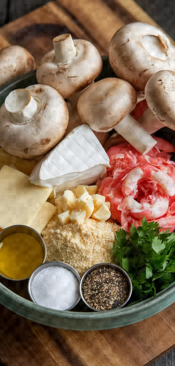 Ingredients photo for Brie And Crab Stuffed Mushrooms Recipe