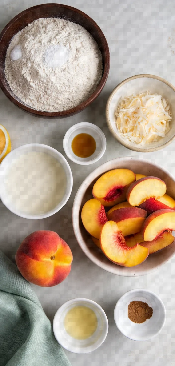 Ingredients photo for Coconut Peach Cobbler Recipe