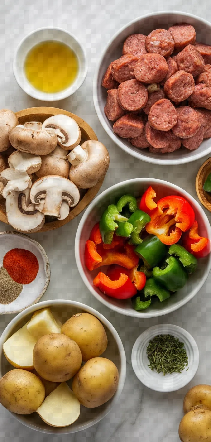 Ingredients photo for Mushroom And Sausage Hash Recipe