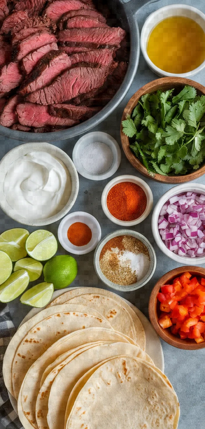 Ingredients photo for Carne Asada Bison Tacos With Garlic Lime Crema Recipe