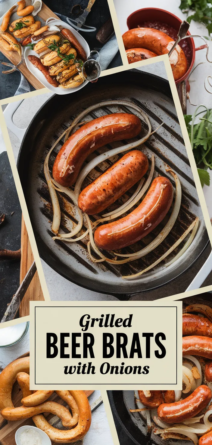 A photo of Grilled Beer Braised Brats With Onions Recipe