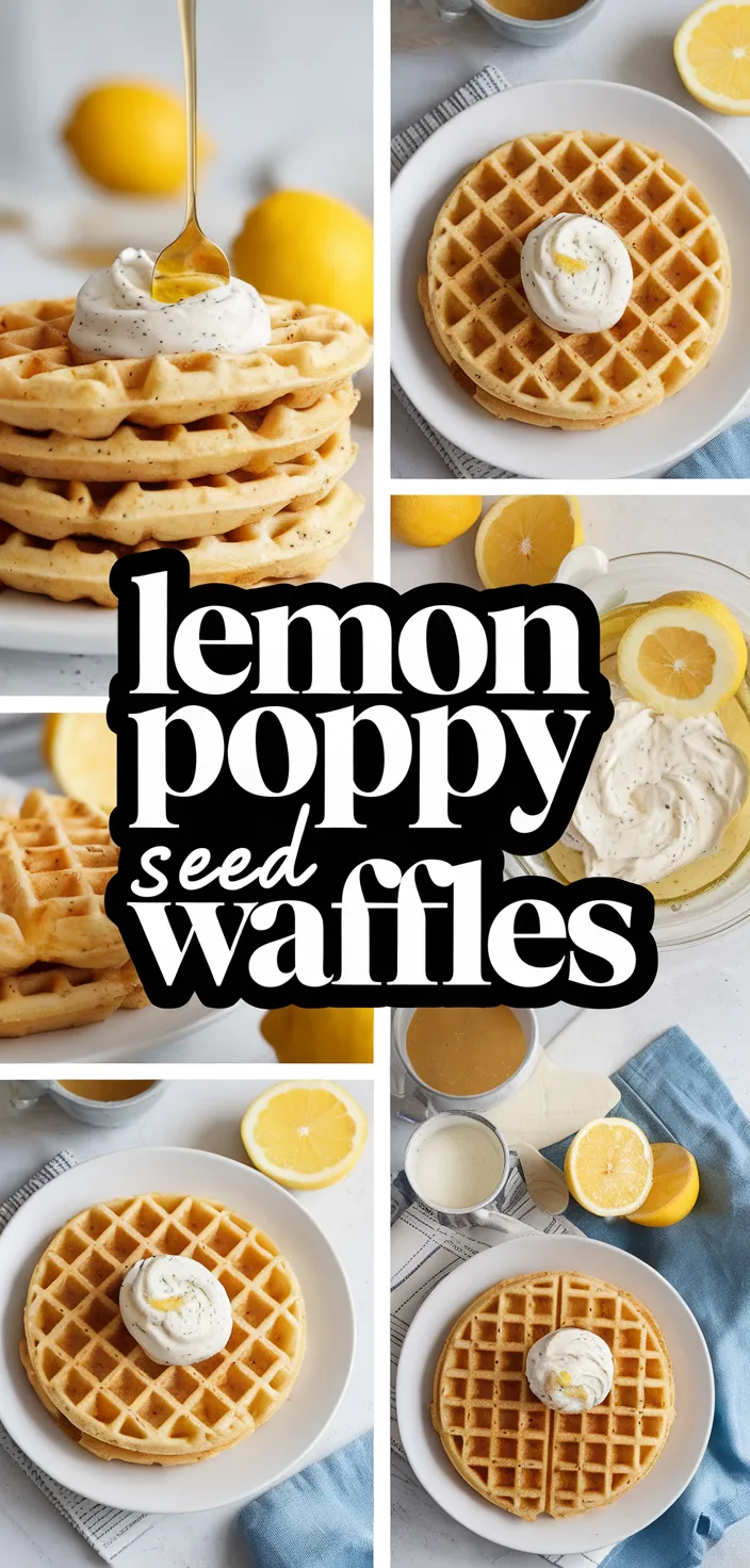 A photo of Lemon Poppy Seed Waffles With Whipped Honey Lemon Cream Recipe