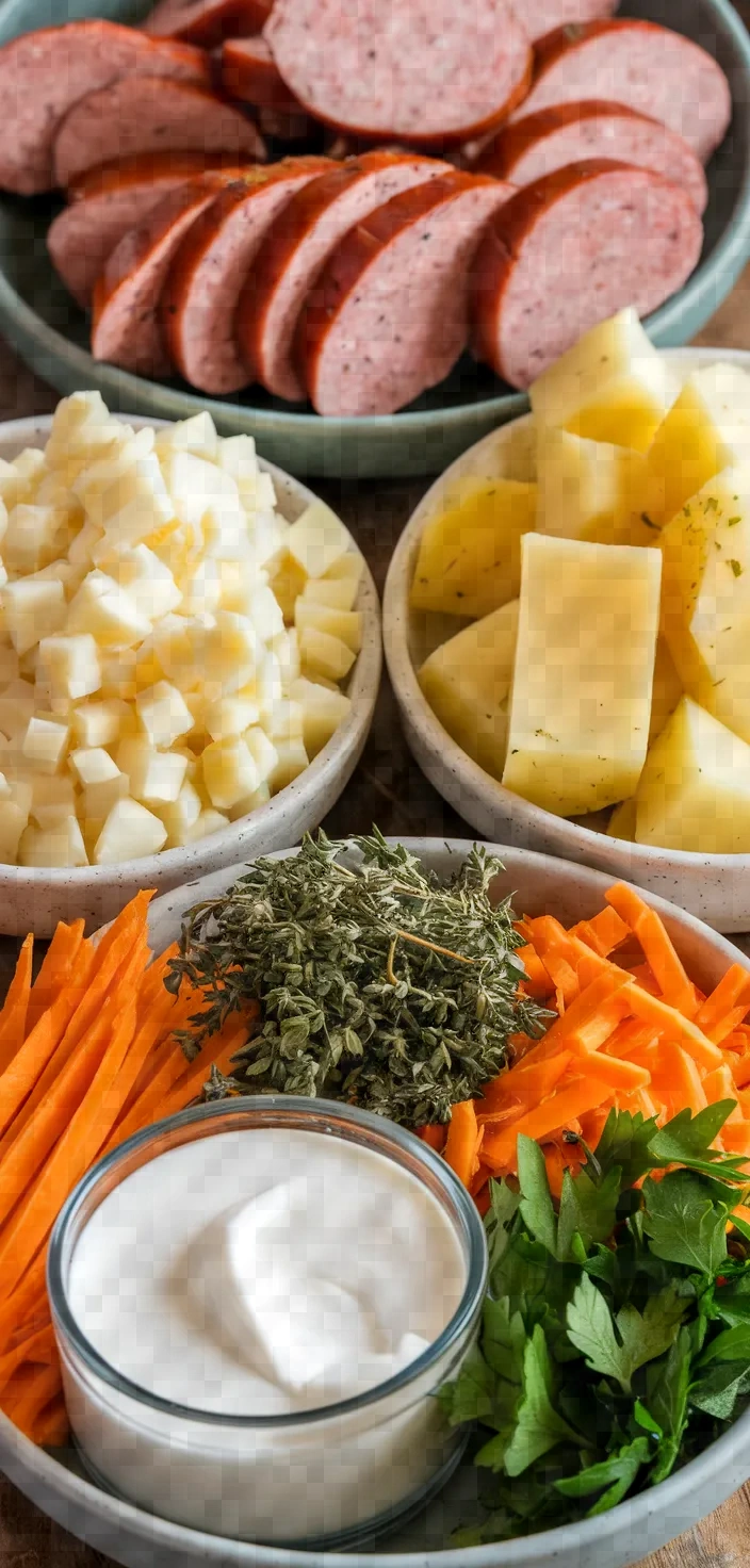 Ingredients photo for Creamy Smoked Sausage And Potato Cheese Soup Recipe