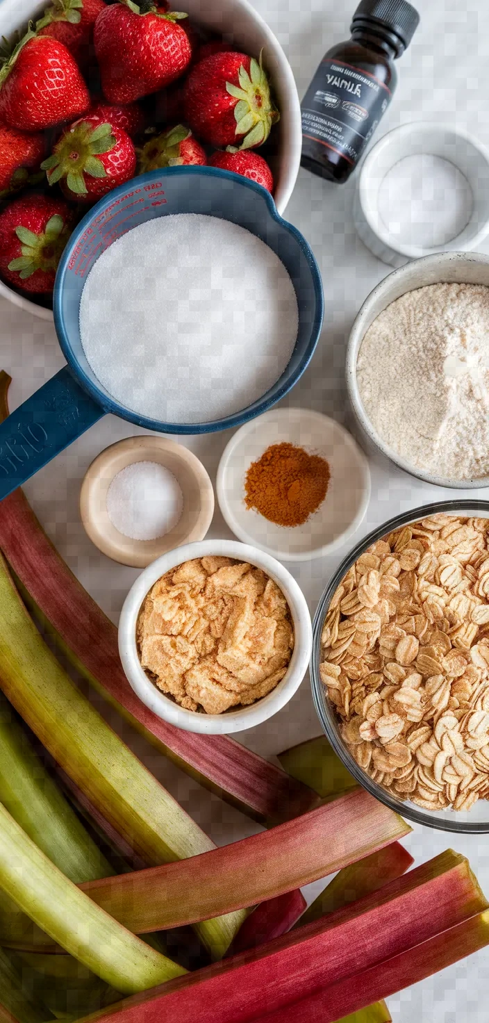 Ingredients photo for Perfect Strawberry Rhubarb Crisp With Brown Butter Streusel Recipe