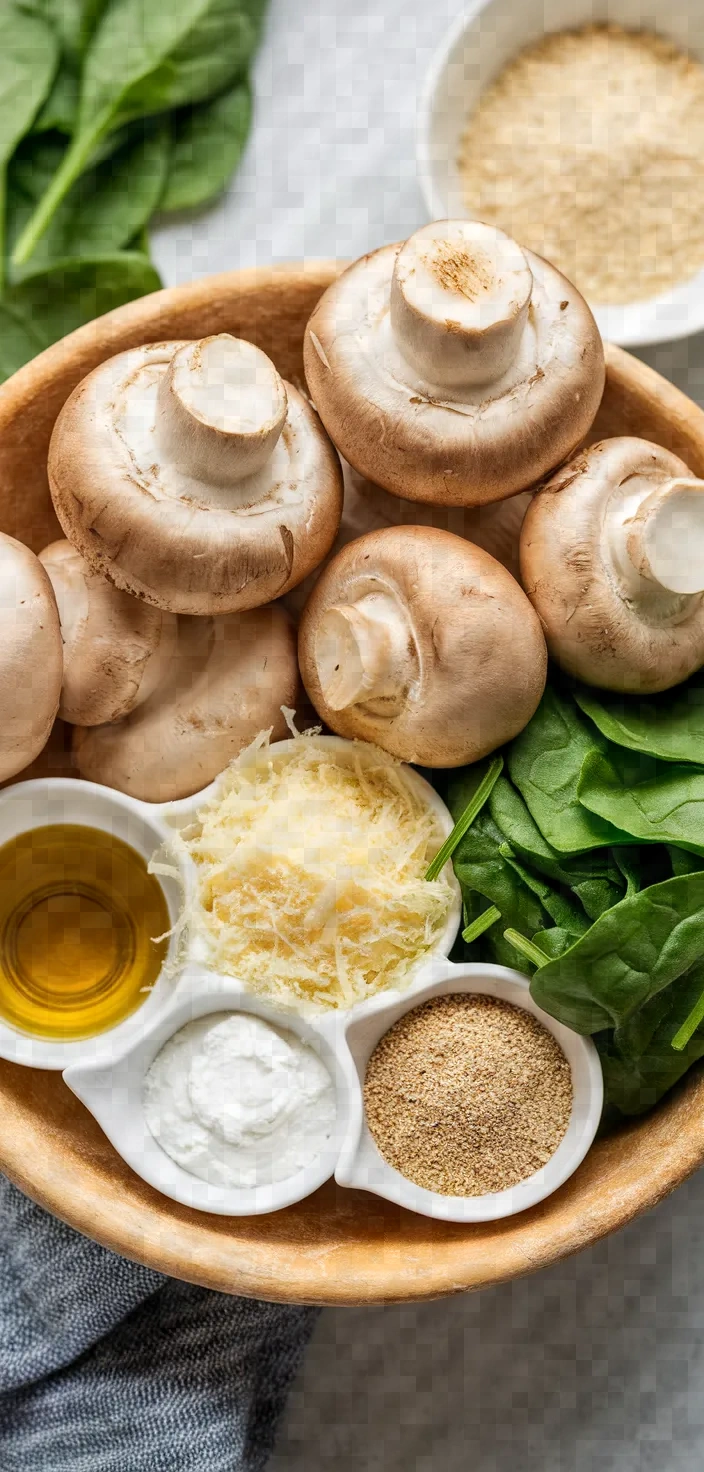 Ingredients photo for Spinach Parmesan Stuffed Mushrooms Recipe