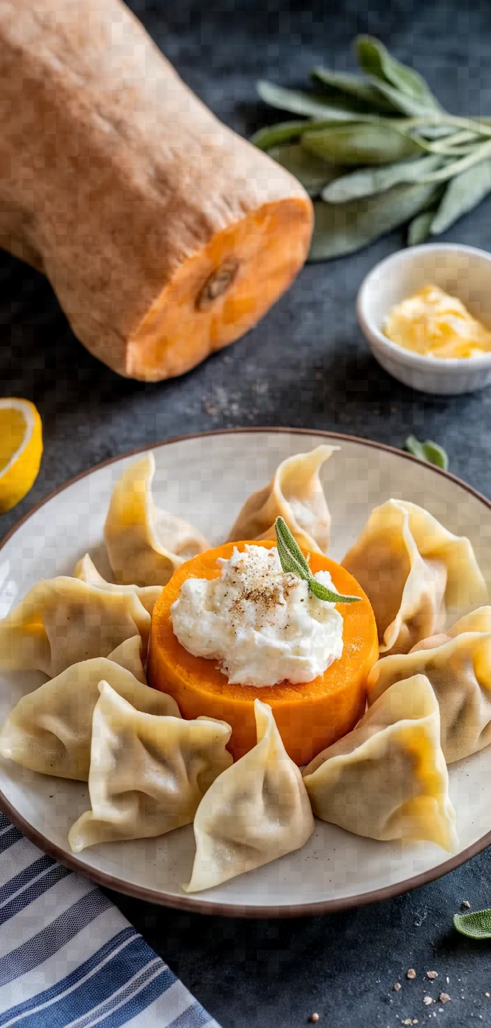 Ingredients photo for Wonton Wrapper Squash Ravioli Sweet Brown Butter Sage Sauce Recipe