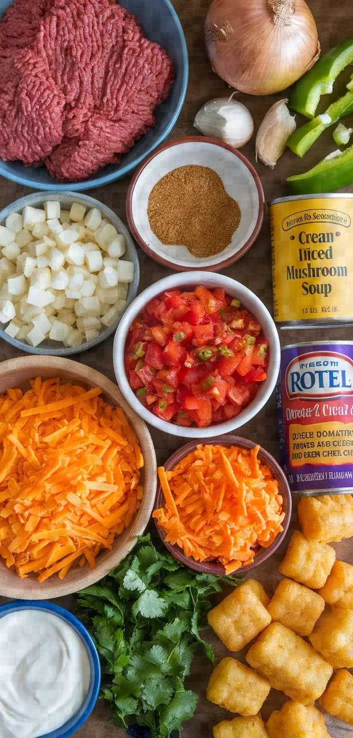 Ingredients photo for Midwexican Tater Tot Hot Dish Recipe