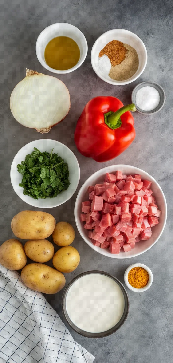 Ingredients photo for Ham Hash With Mustard Cream Sauce Recipe