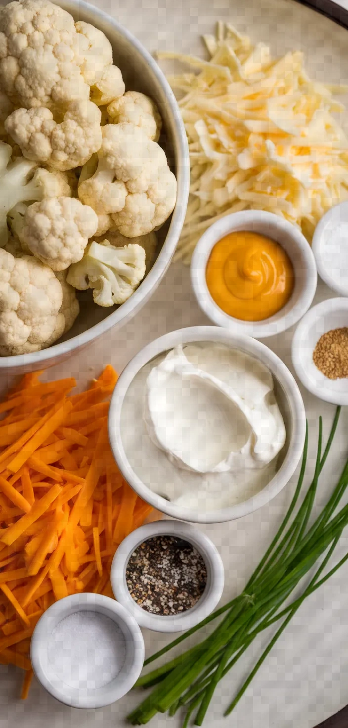 Ingredients photo for Cheesy Creamy Tangy Microwave Cauliflower Recipe