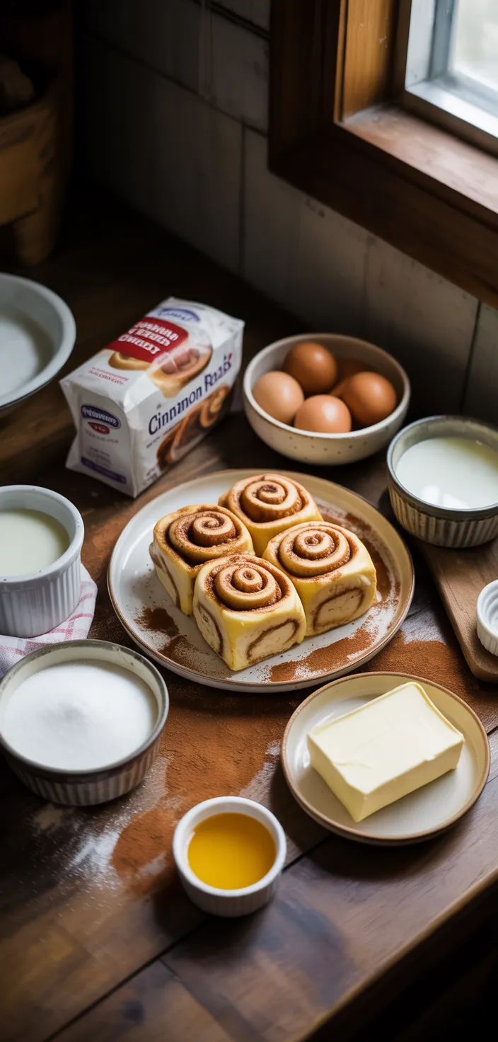 Ingredients photo for Cinnamon Roll French Toast Casserole Recipe