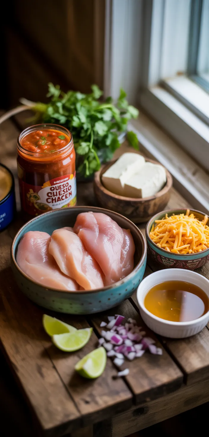 Ingredients photo for Slow Cooker Queso Chicken Tacos – Easy Cheesy Dinner Recipe