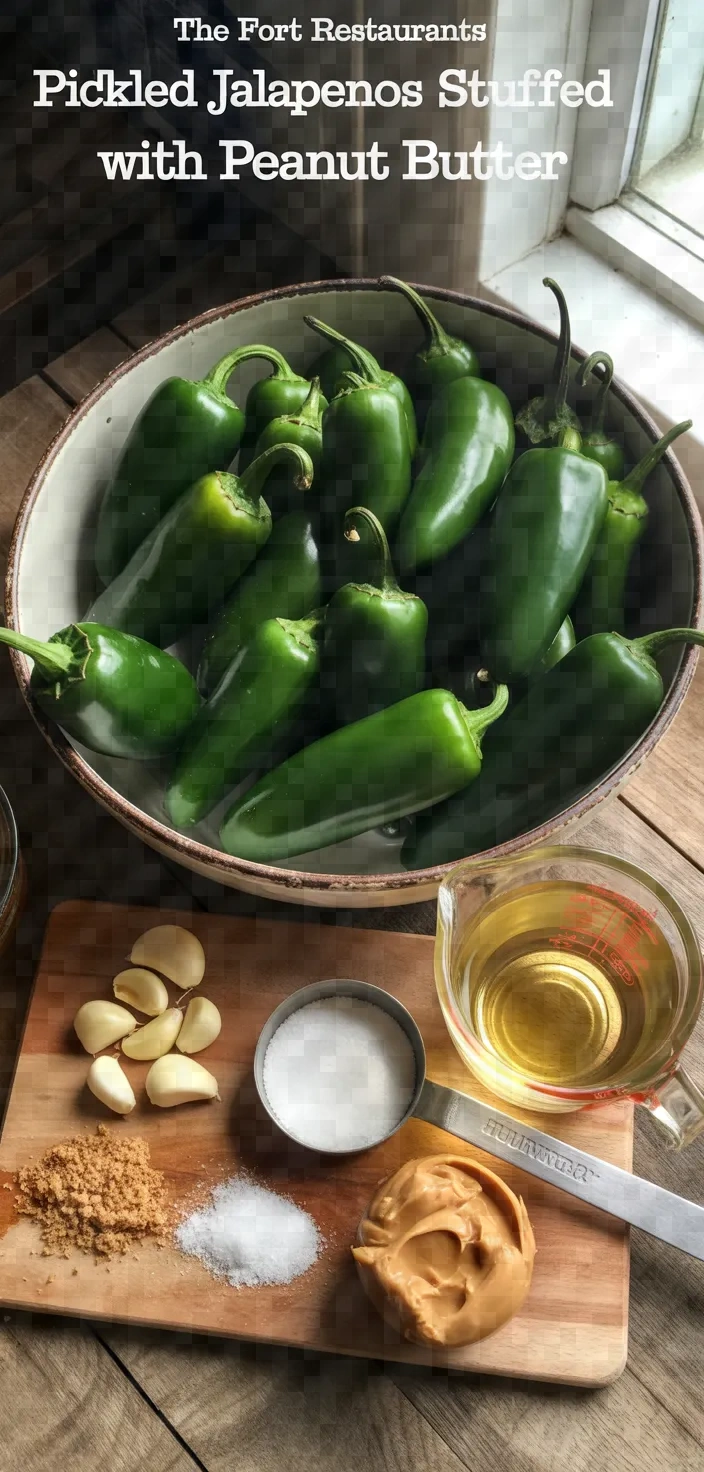 Ingredients photo for The Fort Restaurants Pickled Jalapenos Stuffed With Peanut Butter Recipe